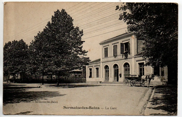 SERMAIZE LES BAINS - Marne - CPA 51 - la gare - vue exterieure attelage