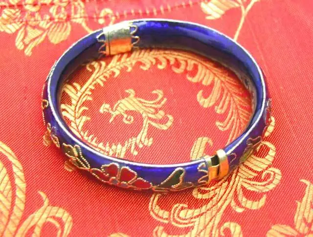 70mm Blue Handwork China Cloisonne Enamel Bangle Cuff Bracelet for Women Jewelry
