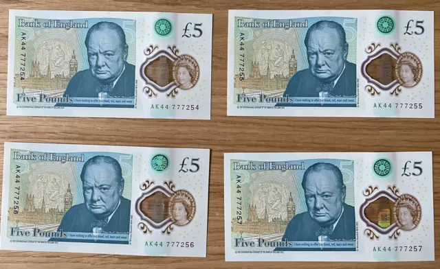 Bank Of England £5 Five Pound Notes, Plastic/Polymer - New Condition