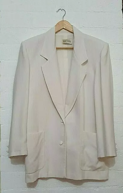 GEIGER AUSTRALIA Vintage Womens White 80's 90s Long Blazer Power Suit Jacket 10