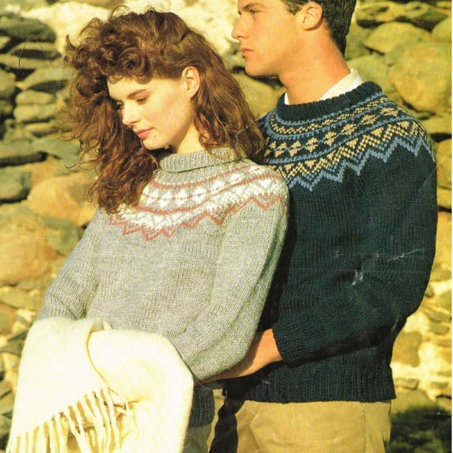 KNITTING PATTERNS LADIES Mens Fair Isle Yoke Jumper Chunky Wool 3242