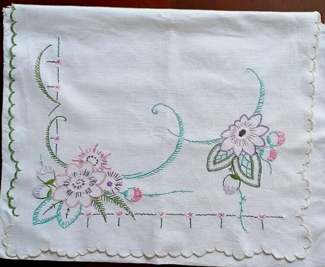 Beautiful Vintage Hand Embroidered Linen Nightdress Pj Case ~ Vibrant Colours