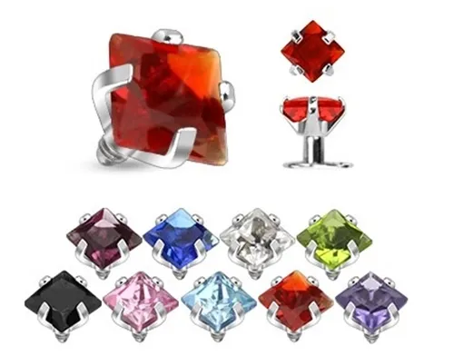 New Surgical Steel Gem Square Dermal Anchor Head Top 1.6mm Various Colours