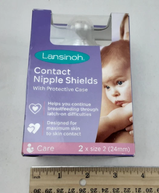 Lansinoh Contact Nipple Shields with Carrying Case, 2 Pack, Size 2, 24 mm NEW