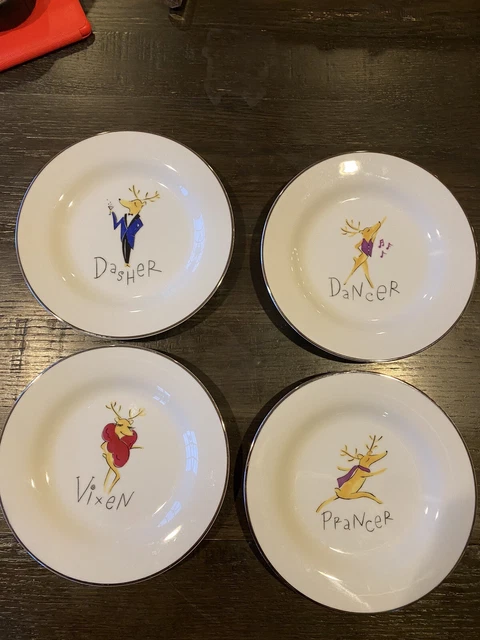 Set Of Four Pottery Barn Reindeer Plates