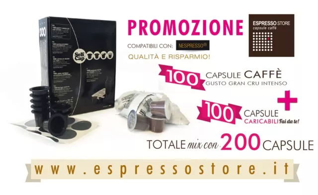 200 Capsule  Nespresso 100 Intenso Gran Cru + 100 Caricabili Fai Da Te