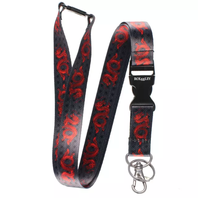 Oriental Red Dragon Lanyard Neck Strap With Card/Badge Holder or Key Ring