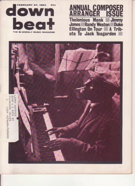 Down Beat Jazz music Magazine- February 27, 1964- Thelonius Monk, Randy Weston