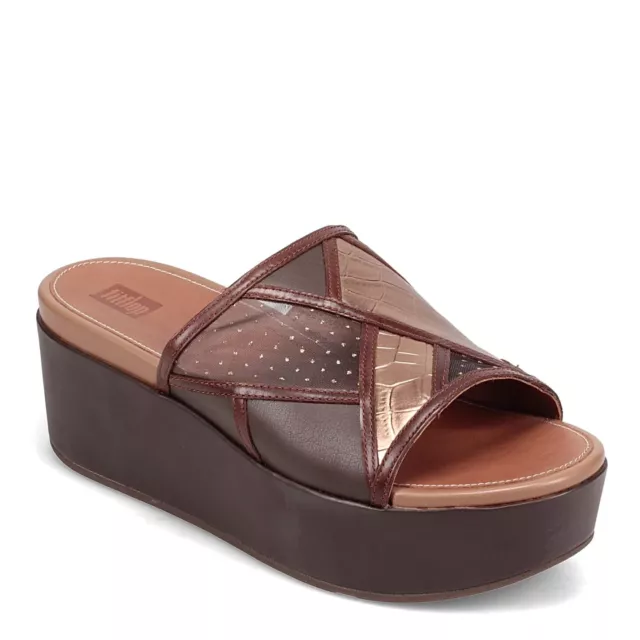 New! Fitflop Womens Eloise Art Deco Slide Sandal Shoes Brown Mix US 8