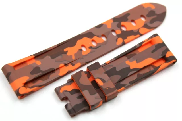 Nouveauté Bracelet de Montre Silicone TPU Camouflage Orange Taille 22 Ou 24mm