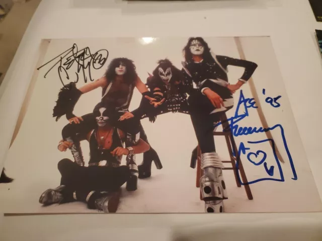 Kiss Authentic Peter Criss & Ace Frehley Autograph 8×11 photo signed in 94 & 95