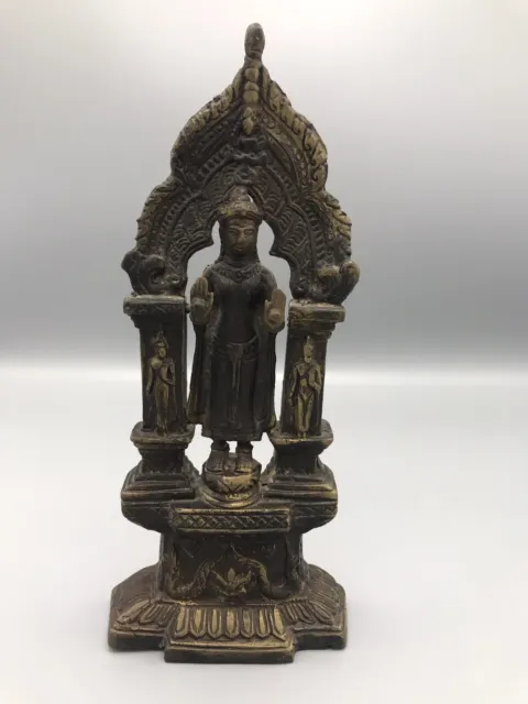 Metal Lord Buddha Abhaya Mudra Shrine Statue Antique