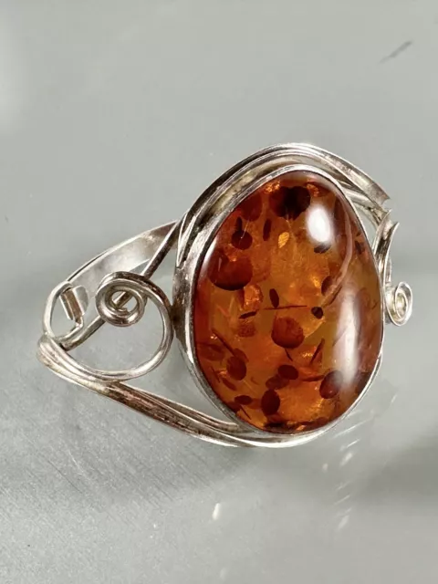 TAXCO 925 Sterling Silver Mexico Large Baltic Amber Ornate Design Bracelet 7”