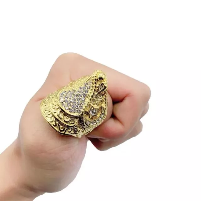 Chunky saddle ring gold/silver plated heavy stainless steel iced out