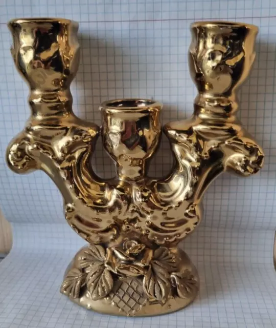 vintage porcelain gilded candle holder