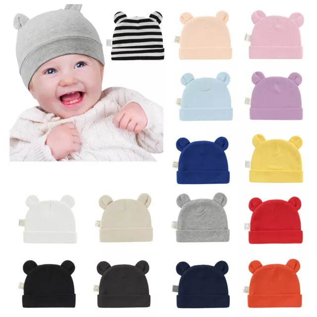 Newborn Baby Boys Girls Beanie Hat Cap Bear Ears Cap Cute Infant Solid Hats
