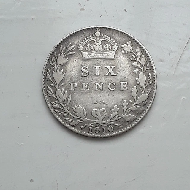 1910 Edward v11 Silver Sixpence british Coin Very Nice