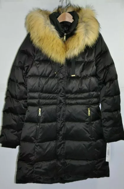 NWT Women's TAHARI, STEFANI Faux Fur-Trim Down Puffer Coat. Size XS, $360