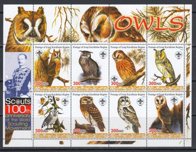 Owls Birds of Prey Scout 2005 Kurdistan Region MNH  8 v 1 M/s perf complete set