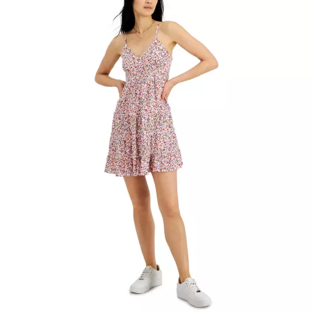 Just Polly Womens Ivory V-Neck Short Tiered Mini Dress Juniors BHFO 2026