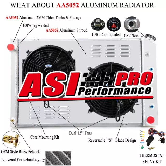 3-Row Radiator Shroud Fan For 73-87 Chevy C/K C10 C20 C30 Truck 5.0L 5.7 7.4L V8