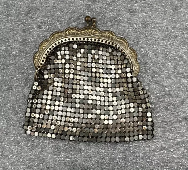 ANTIQUE VICTORIAN MESH CHAINMAIL COIN PURSE SILVER TONE West Germany