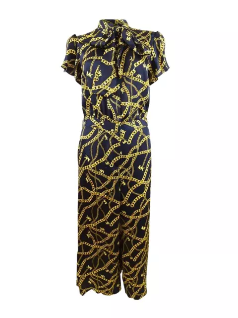 MICHAEL Michael Kors Women's Chain-Print Chain Bow Jumpsuit XL, Midnight Blue