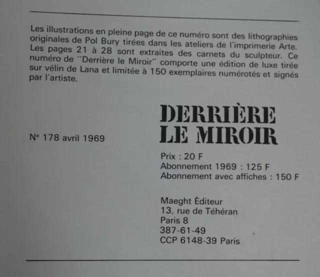 "Derrière le Miroir" - frz. Kunstmagazin - Nr.178, April 1969 3