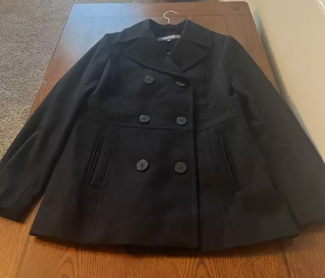 Kenneth Cole Reaction Pea Coat Women's Size 12 Wool Black Pockets