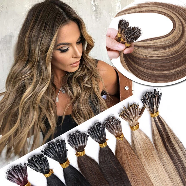200g Nano Ring Human Hair Extensions - 100% Remy, 24 Inch, Straight, Micro Loop Beads (I-Tip)