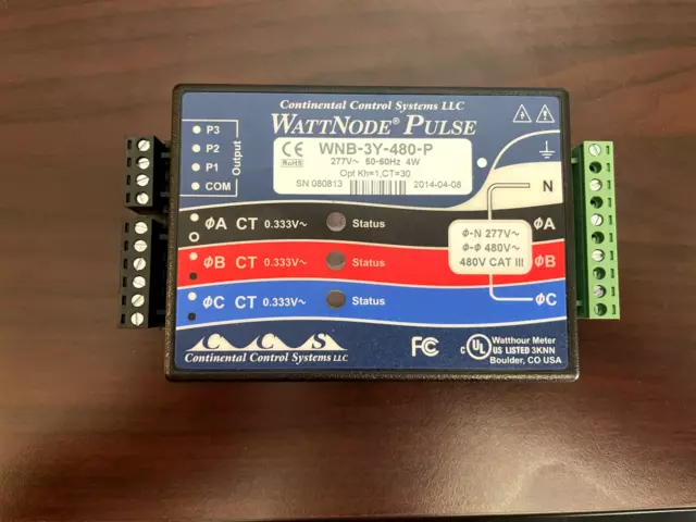 Wattnode Pulse Wnb-3Y-480-P Meter Continental Control Systems 277V 480V 3 Phase
