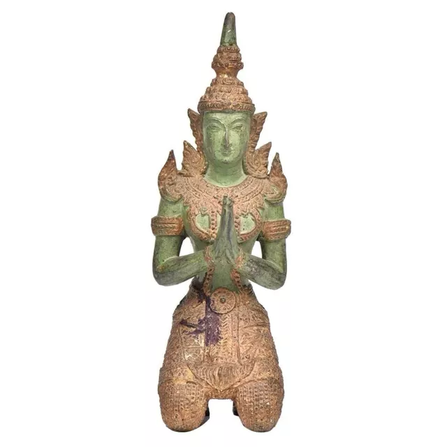 Laiton Thaï Doré Teppanon Ange à Genoux Prière Figurine Statue de Collection