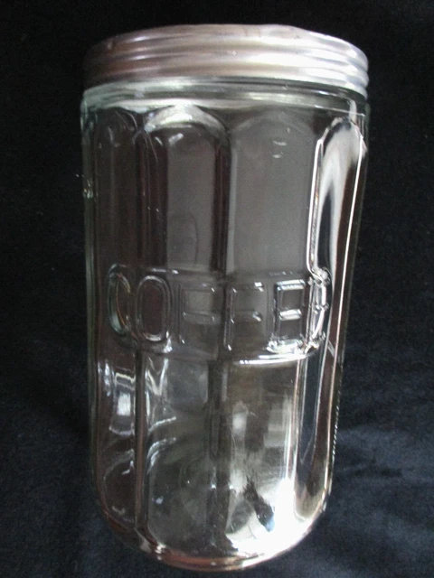 Hoosier 12 Panel Embossed "COFFEE" Clear Glass Jar Lid - Ht. 7" Dia. 4" 2