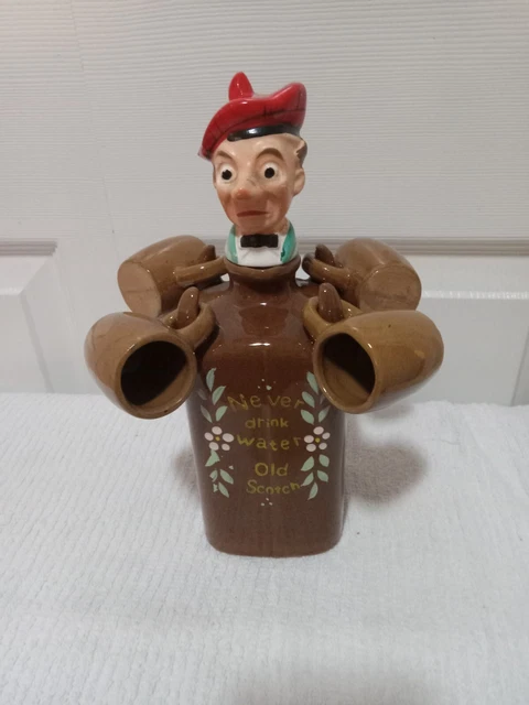 VTG SCOTCH MAN Never Water DRINK OLD SCOTCH Liquor Bottle & 4 Shooters Japan