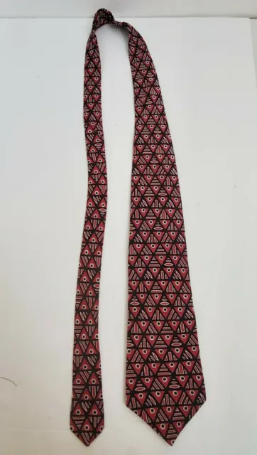 Vintage Mens Franco Fossi Handmade 100% Italian Silk Tie 58" Geometric Red Black