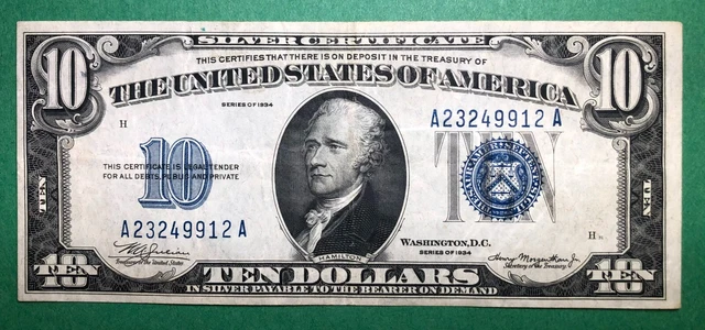 1934 - $10 Dollar - Silver Certificate - Blue Seal - Very Fine