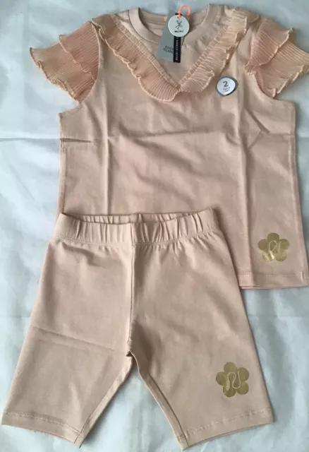 Set di pantaloncini da ciclismo beige plissette River Island mini ragazze età 4-5 anni nuovi con etichette