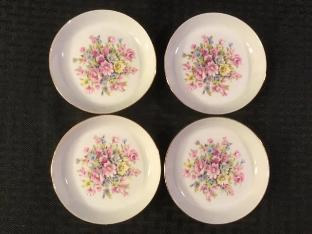 4 Bareuther Waldsassen Bavaria Germany 4 3/8” Pink Floral Plates