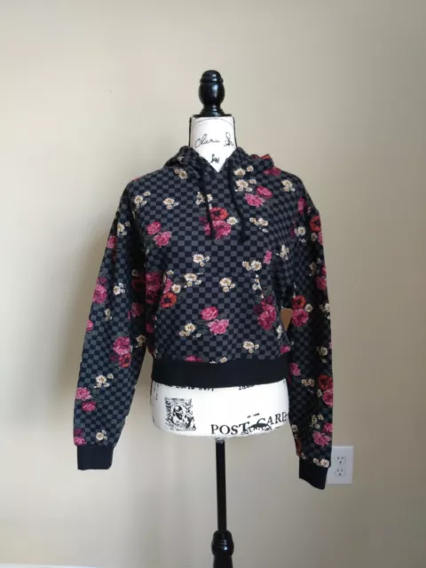 Vans NWOT hooded sweatshirt black floral crop hoodie women's XS