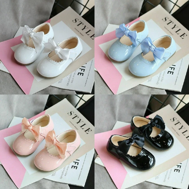 Girls Toddler Spanish Bow Shoes Mary Jane Shiny Wedding Party Flat Shoes Size