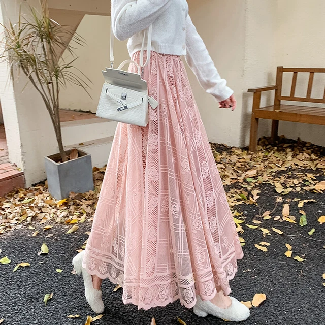 Jupe Midi Ethnique Brodée Dentelle Swing - Motif Floral Rétro - Neuf Avec étiquettes