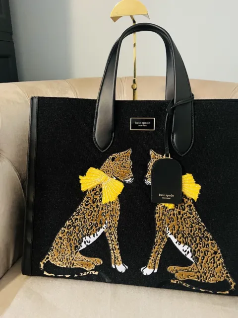 NWT KATE SPADE Manhattan Lady Leopard Handbag Large Tote Crossbody Bag Black new