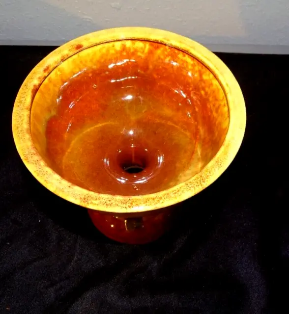 Vintage Haeger Pedestal planter Vase Brown Orange glaze pottery 6" Tall USA 2