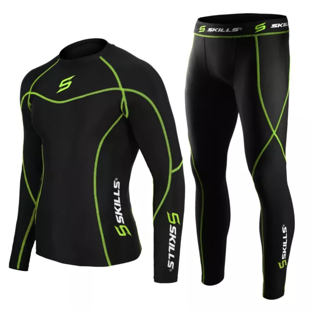 Mens Compression Armour Base layer Top Skin Fit Shirt + Leggings / Pants set