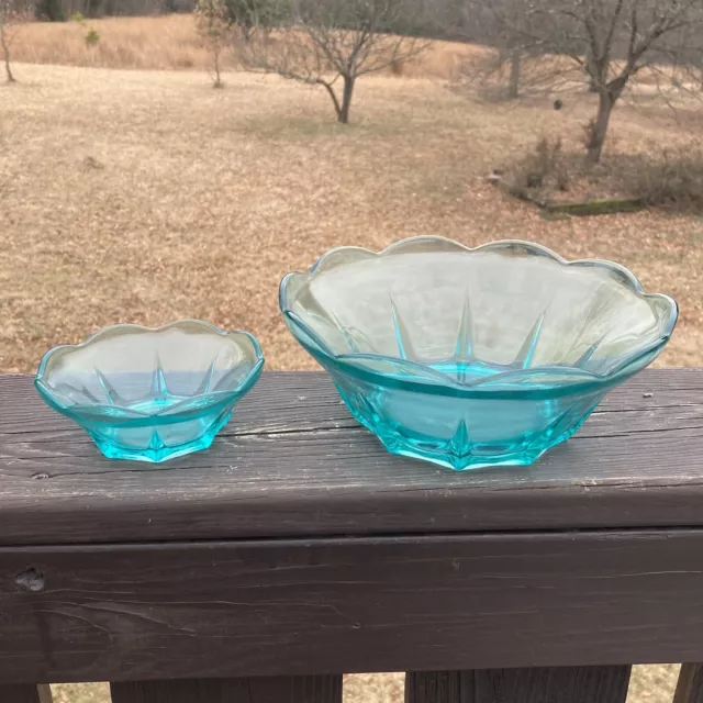 Vintage Anchor Hocking Aqua Marine Chip & Dip Set Bowls Only No Metal Hanger