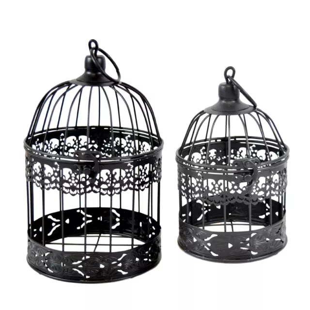 2er Set Vogelkäfig schwarz  | Metalldeko nostalgie Design | Deko Voliere 26-35cm