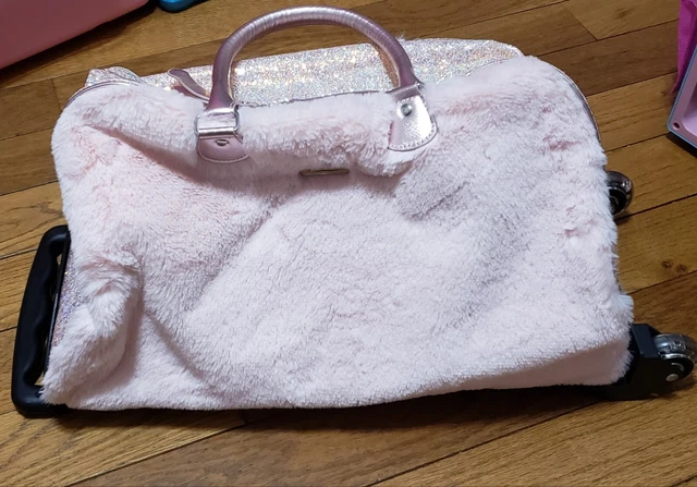 Justice Rolling Bag Light Up Wheels Carryon Travel Luggage Suitcase Lt Pink Fur