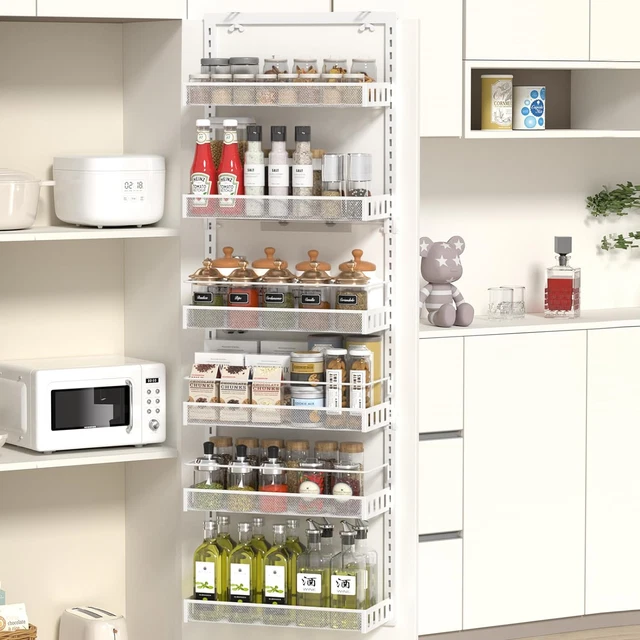 TOPWE Over Door Storage, 6-Tier Adjustable Pantry Door Organizer Shelves with
