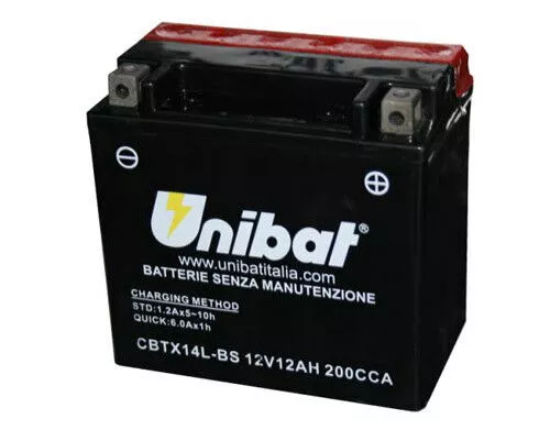 Batterie Moto Scooter UNIBAT CBTX14LBS = YTX14L-BS 12AH 12V Harley Davidson