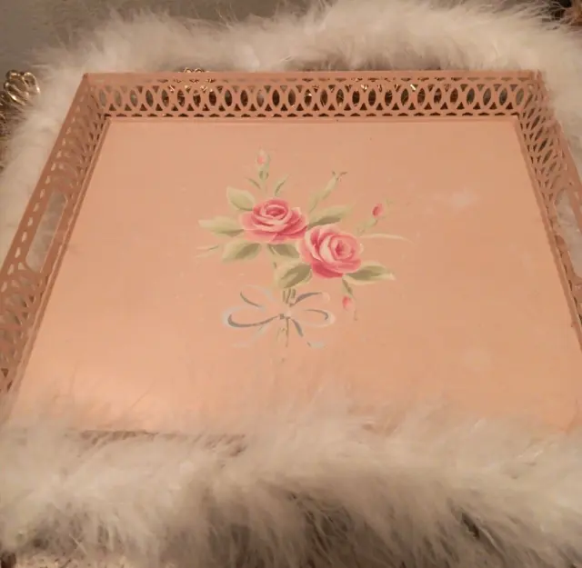 Simply Shabby Chic Pink Rose Metal Rectangle Vanity Tray Rachel Ashwell